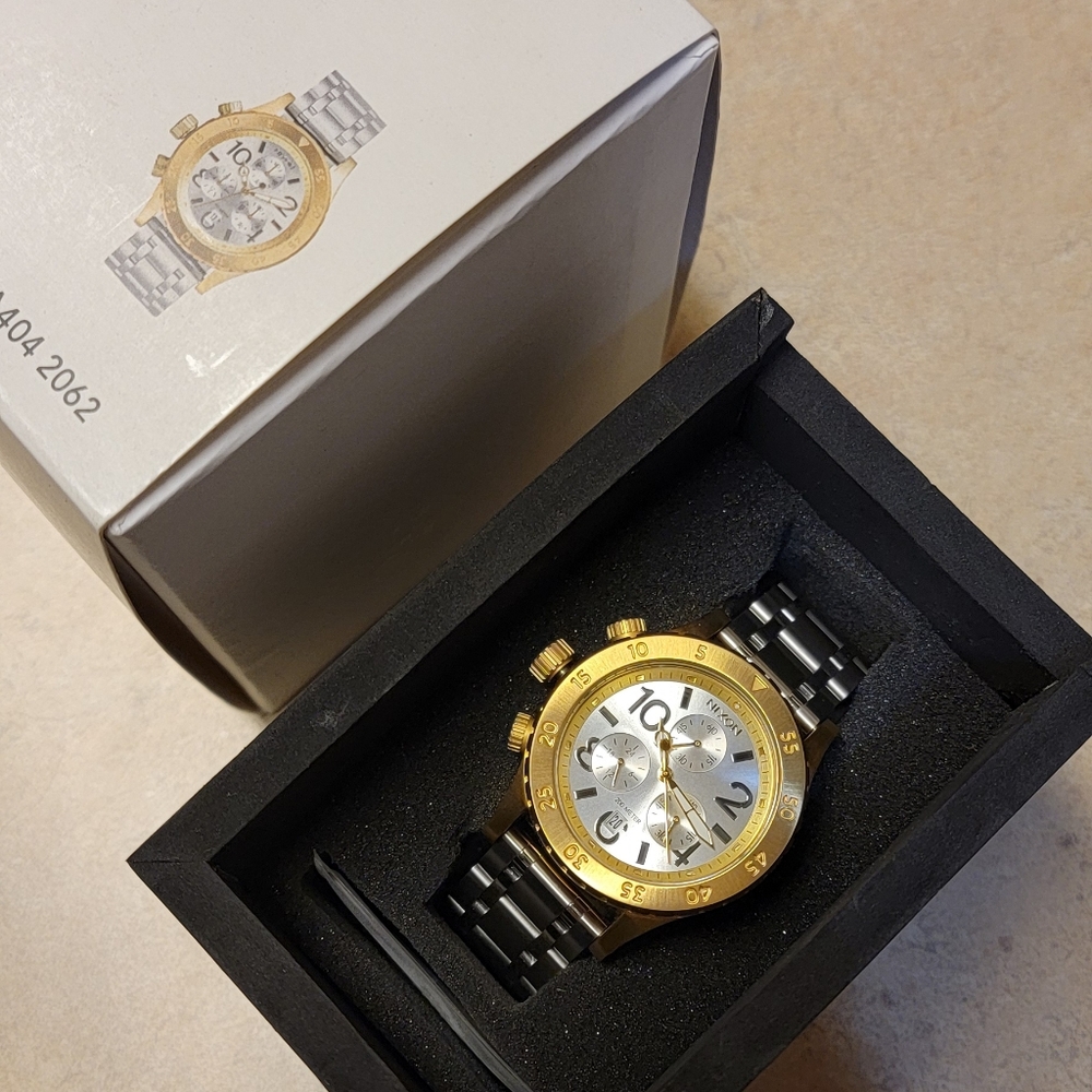 Nixon Gold and Silver 38-20 Chronograph Watch